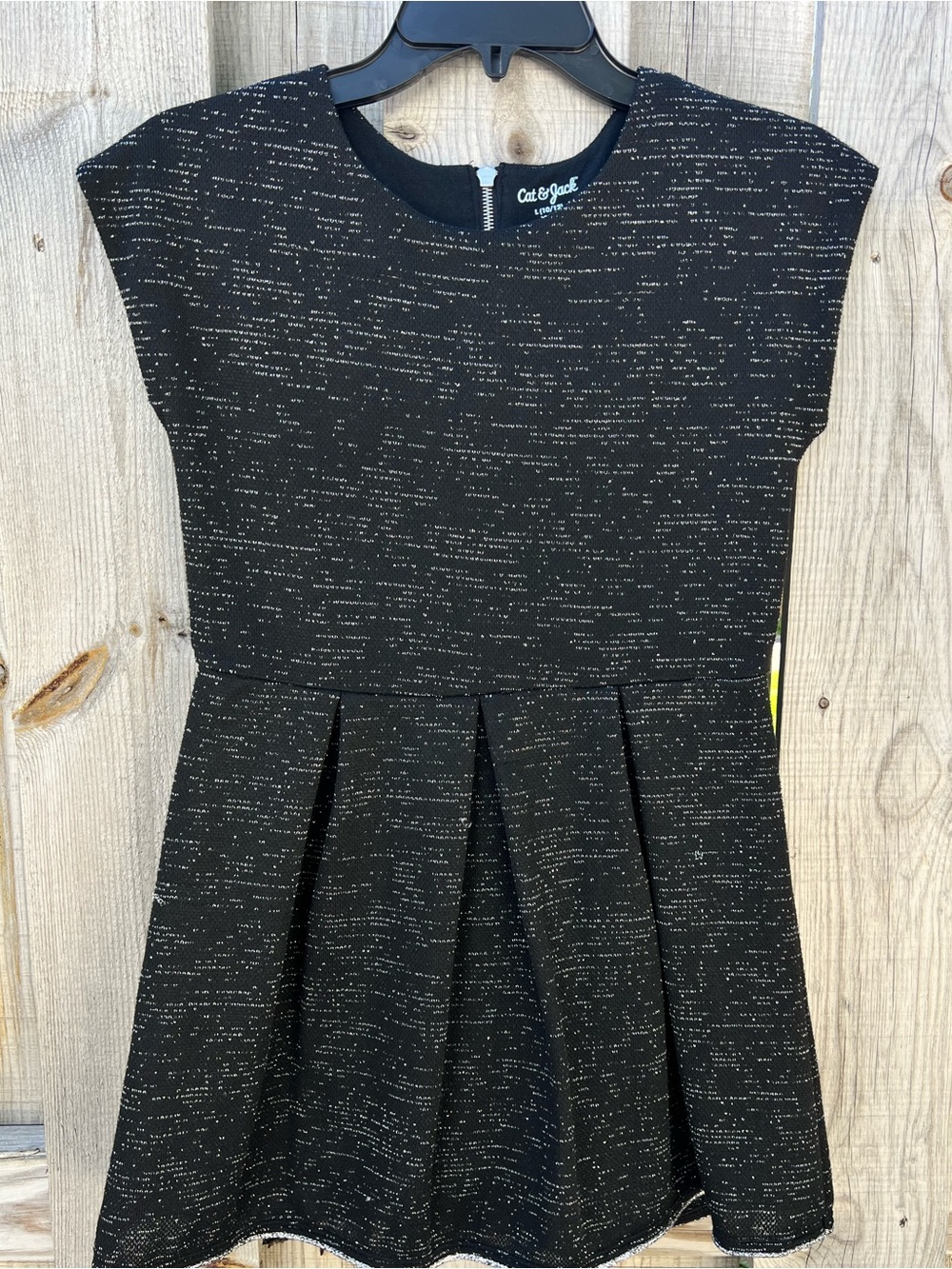 Cat & Jack Black Metallic Speckle Fit-and-Flare Pleated Dress Girls Large